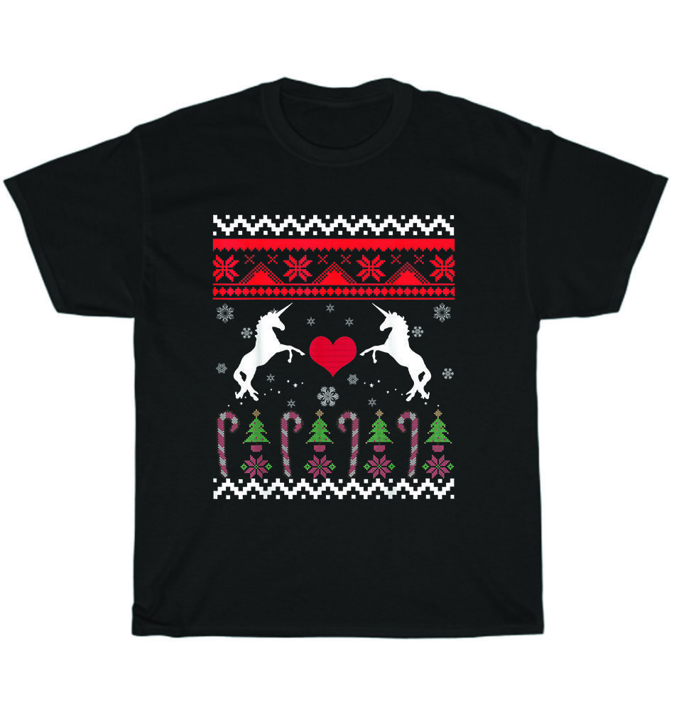 

Unicorn Ugly Christmas Sweater Holiday Xmas Pajama Party T-Shirt Unisex Tee Gift M