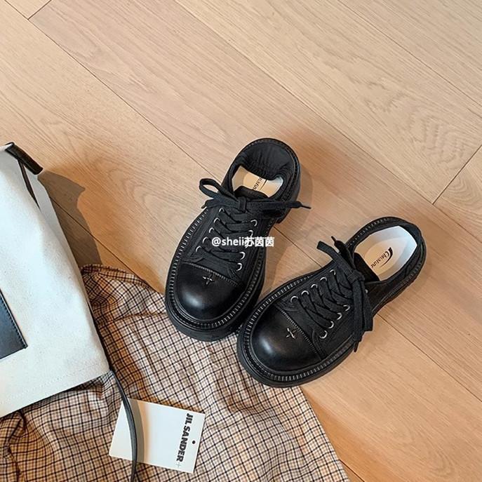 

Su Yinyin same 7cm water floating~ big round head thick sole heightening canvas casual shoes women s derby board shoes autumn 34