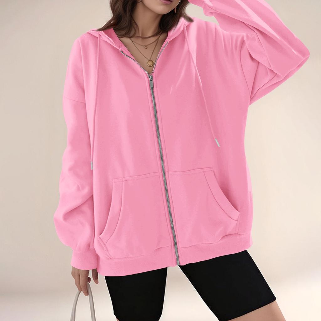 Women's Solid Color Zipper Sweatshirt Tops Daily Casual Jacket