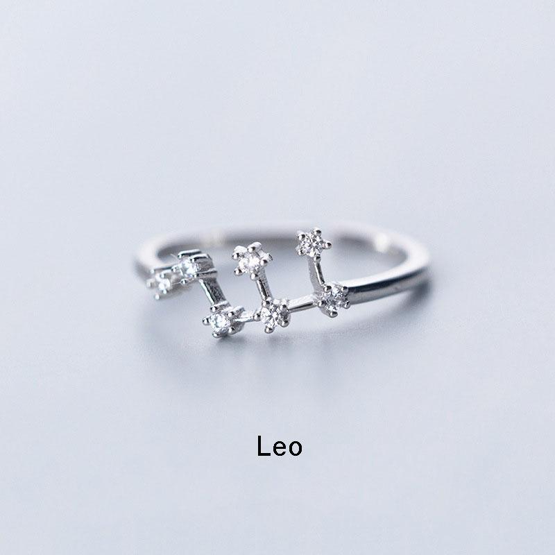 Minimalist Inlaid Cubic Zircon 12 Constellation Rings For Women Zodiac Sign Adjustable Finger Ring Simple Silver Color Jewelry