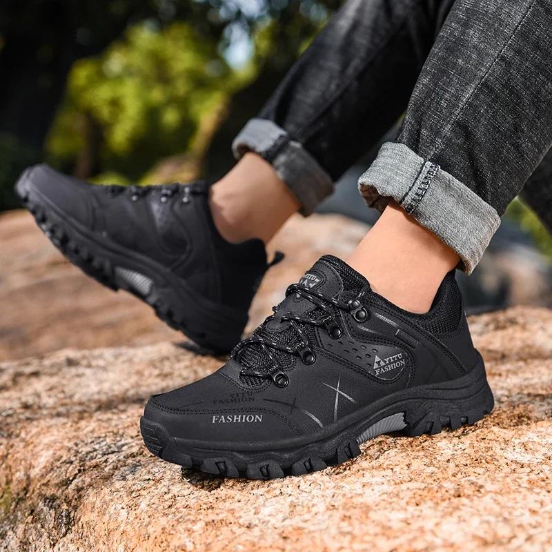 Shoes for Men New Men Sneakers Leather Waterproof Mountaineering Camping Hiking Shoes Thick Sole Comfortable Running Shoes