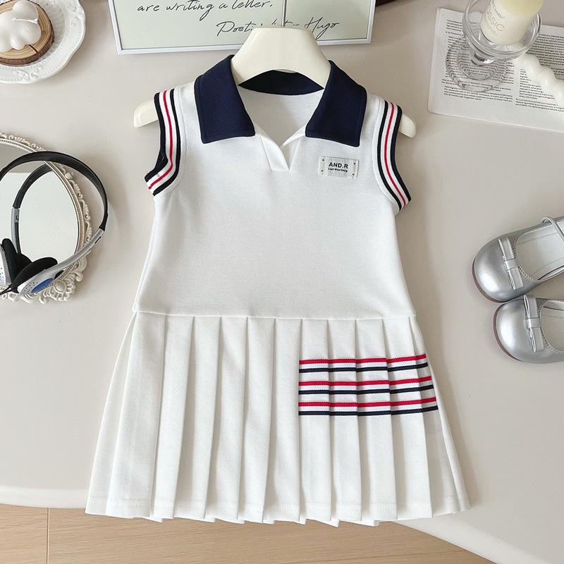 

Летнее платье без рукавов для девочек 2025: Воротник ПОЛО, Стиль колледжа, Плиссированная юбка-жилет 130 cm
