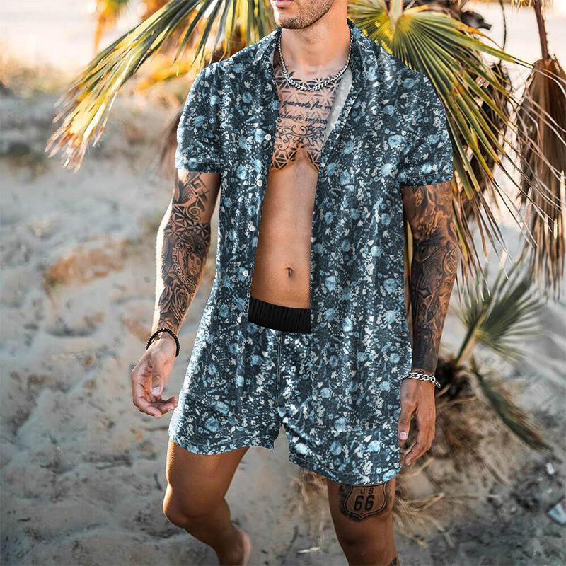 Sommer Herren Lässig Digital Bedruckt Lockeres Hemd Strand Set Hemd & Shorts Kombis Herren