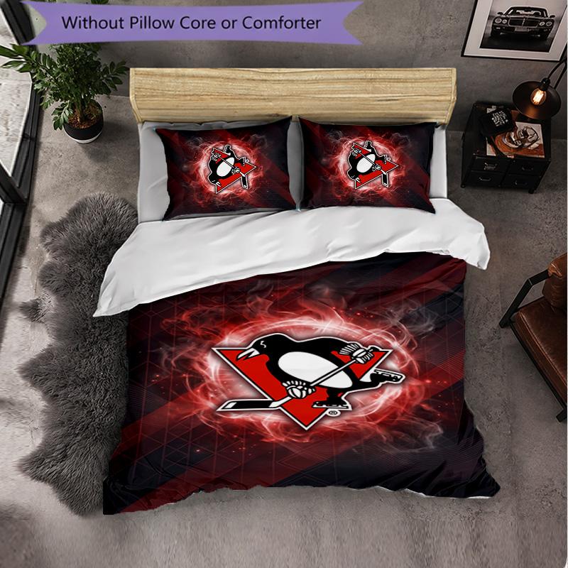 Pittsburgh Penguins Pattern Microfiber 3Pcs Bedding Set Decor Duvet Cover Set For Bedroom Home Use