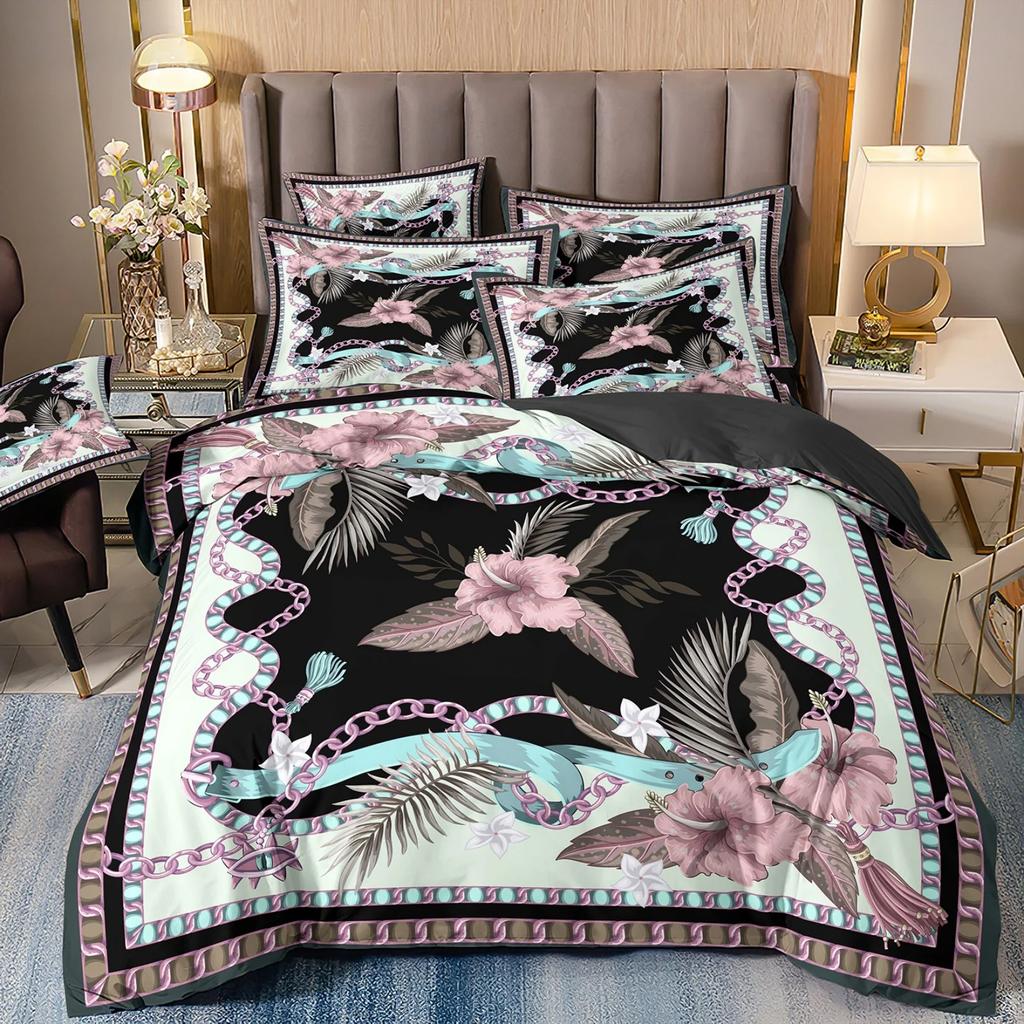 Duvet Cover Set King Size, Vintage geometric European Round Duvet Cover, Soft, Comfortable , Bedding Set for Bedroom,Hotel