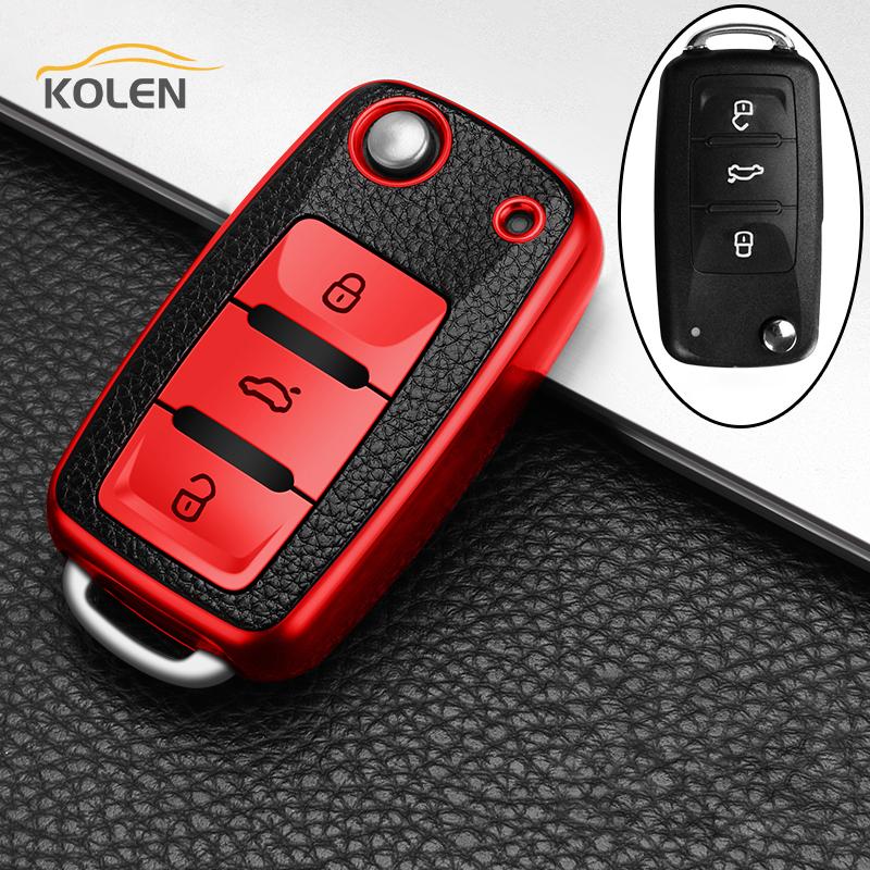 Leather TPU Car Smart Key Cover Case For Volkswagen VW Tiguan Polo Golf MK5 6 Passat Lavida Skoda Octavia Protector Shell Fob