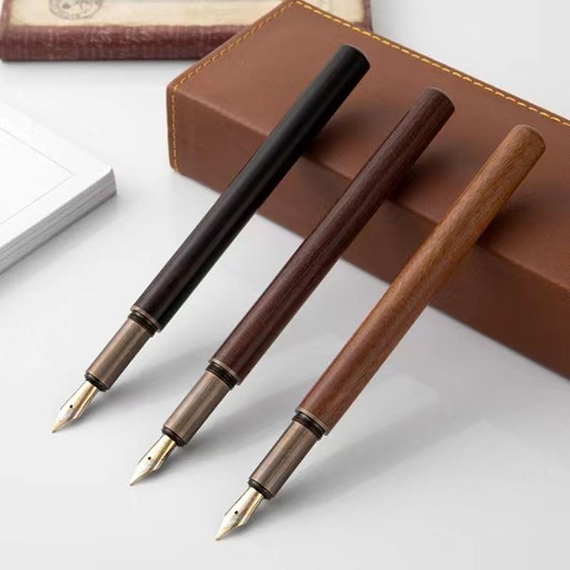 Luxury Retro Wood Bronze Fountain Pen Office Business Writing Art Calligraphy Ink Pens 0.5Mm School Student Stationery Gifts