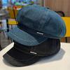 Women'S Denim Beret Hat with Metal Tag, Washed Distressed Design, Sun Protection, Inelastic, Stripe Craftsmanship, Versatile for Spring & Fall Outings