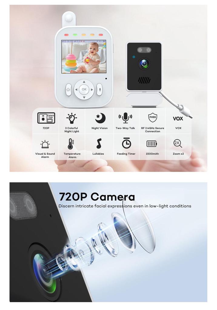 2.8-inch HD Baby Monitor with Video Intercom and Home Surveillance Camera