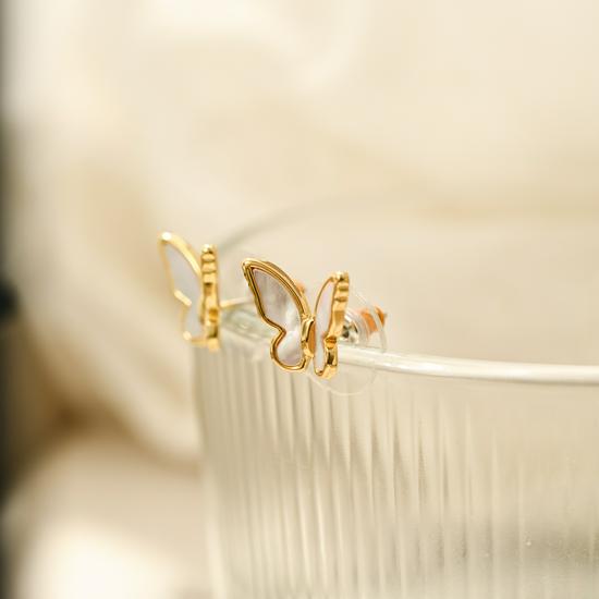 Elegant Gold-Plated Butterfly Mother-of-Pearl 925 Silver Stud Earrings