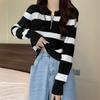 Bottom Shirt Autumn Winter Loose Polo Collar Striped Sweater New Design Zipper Short Top for Women