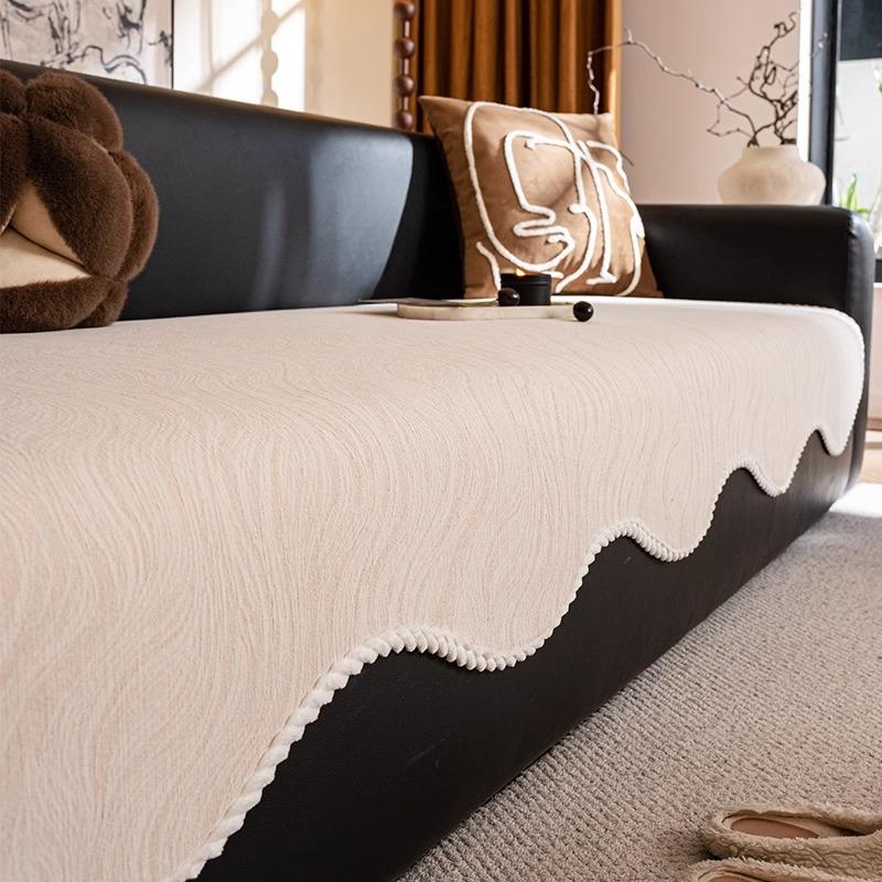 New Light Luxury Leather Sofa Cushion, High-End Chenille One-Piece Fixed Non-Slip Seat Cushion, Straight Sofa Cover