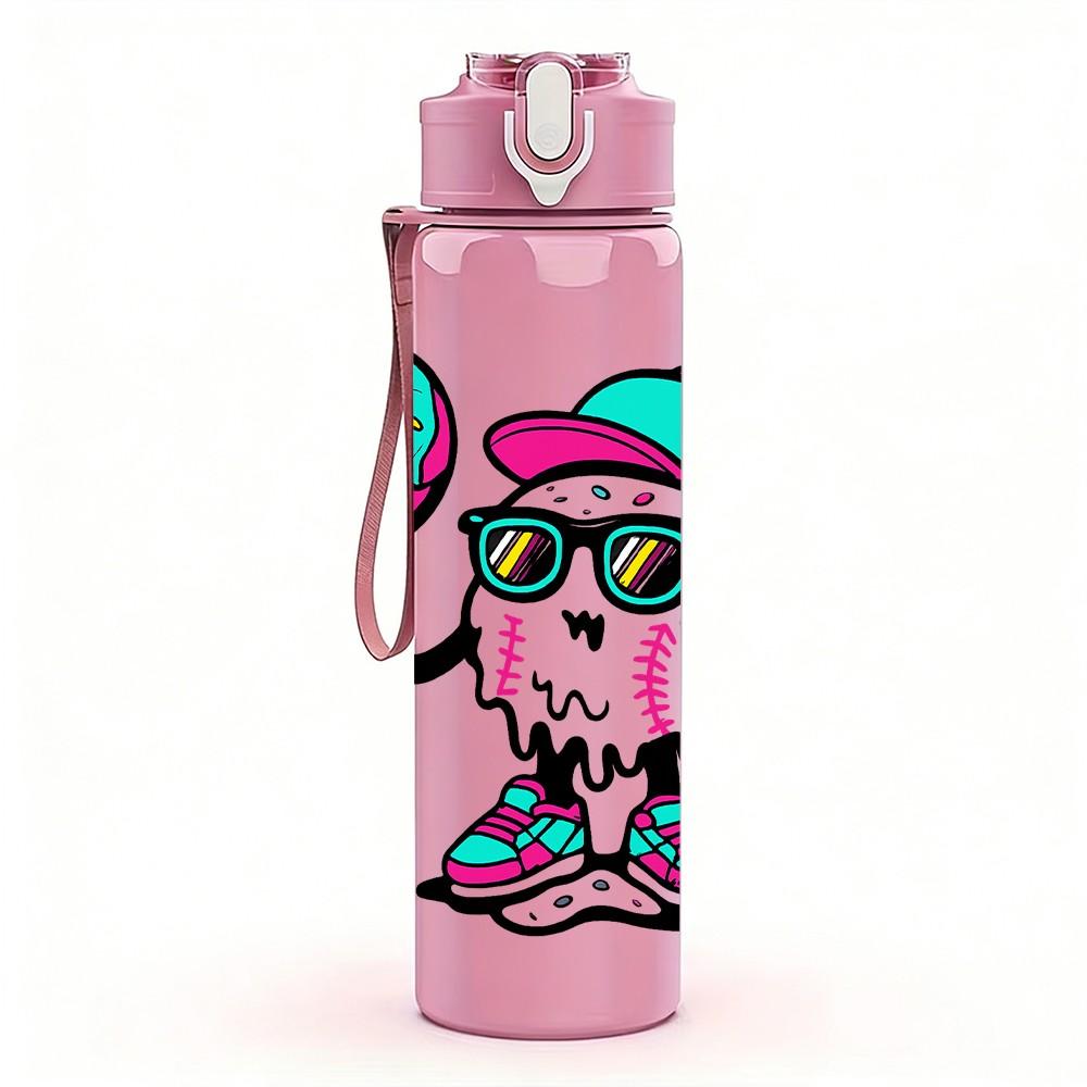 1PC Skateboard Puppy Cartoon Kid Pattern 750ml Color Plastic Sports Water Bottle Leakproof Flip Straw Lid Suitable for Sports Office Home Use