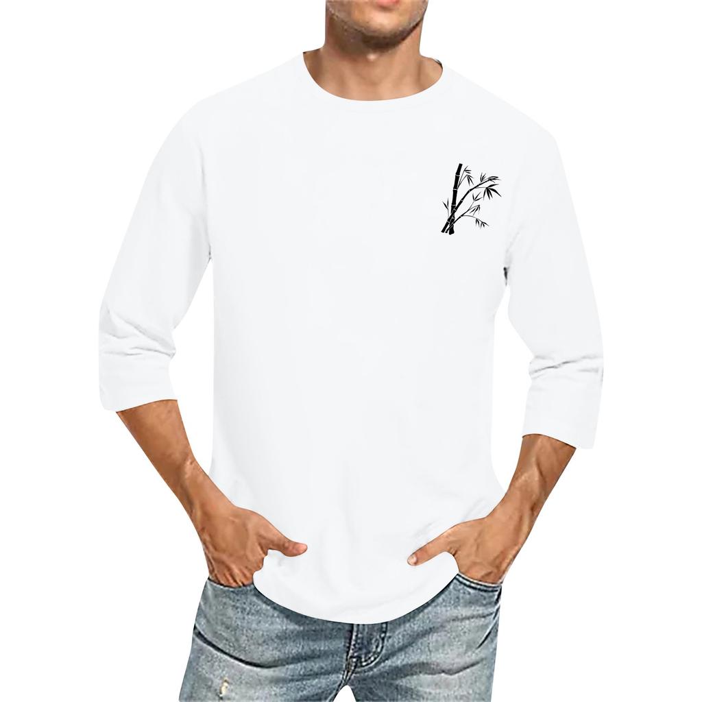 Men's casual and fashionable printed collar three-quarter sleeve top T-shirt