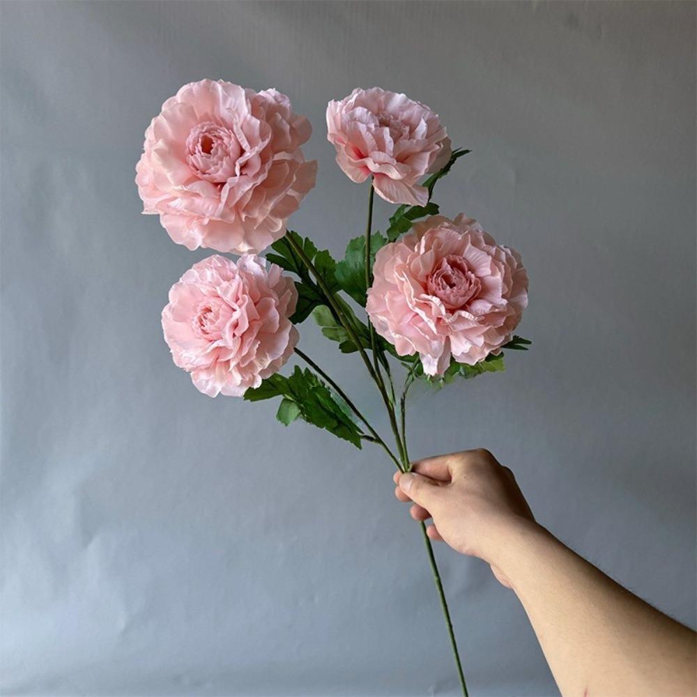 4 Heads Large Peony Artificial Flowers Long Branch Faux Silk Flower Wedding Decoration