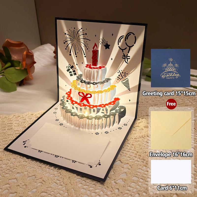 1/5Pcs Music Glowing Lighting Greeting Cards Birthday Blessing Postcard Handwritten Birthday Party Greeting Card