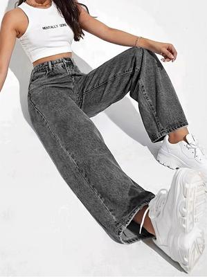 Retro Washed Loose Straight-Leg Jeans for Women - Casual, Versatile Long Pants