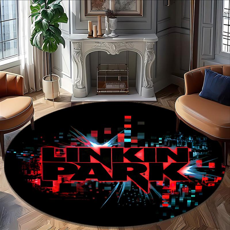 1pc Linkin Park2 Print Round Carpet Chair Round Carpet Suitable for Bedroom Living Room Home Decorative Carpet