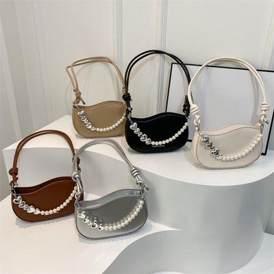 Bolsa de Corrente de Pérolas Estilo Coreano para Mulheres Nova Bolsa Transversal Nicho Moderna Bolsa de Ombro Único Axilar
