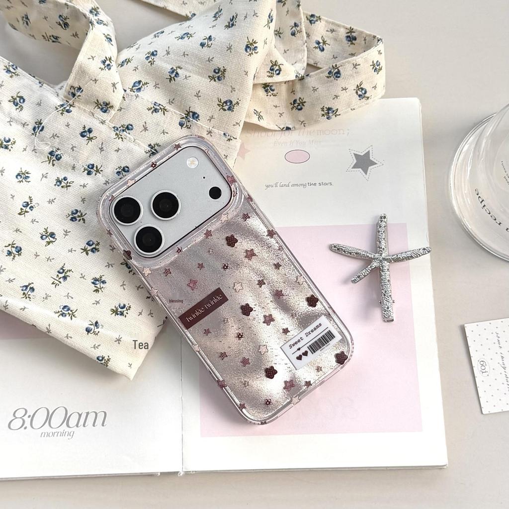 Korean Style Pink Brown Star iPhone 17 Pro Drop-Proof Protective Case, Compatible with iPhone 16PM/15/14/13.
