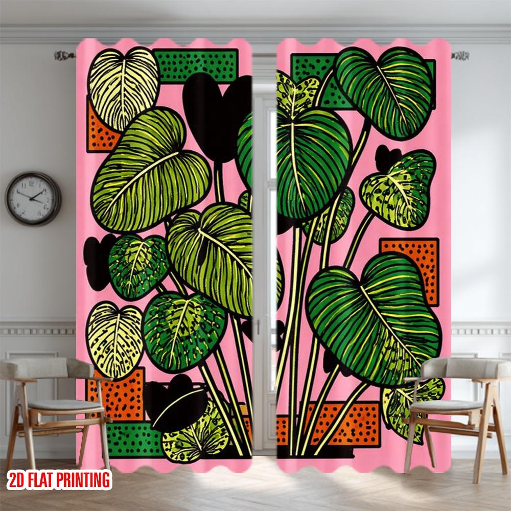 2D Flat Printing 2pcs Curtain Scene Curtains Colorful Tropical Leaves Digital Printed Polyester Drapes Family Party Decoration