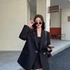 Solid Color Button Lapel Pocket Cardigan Casual Blazer Women's Korean Style Loose Top
