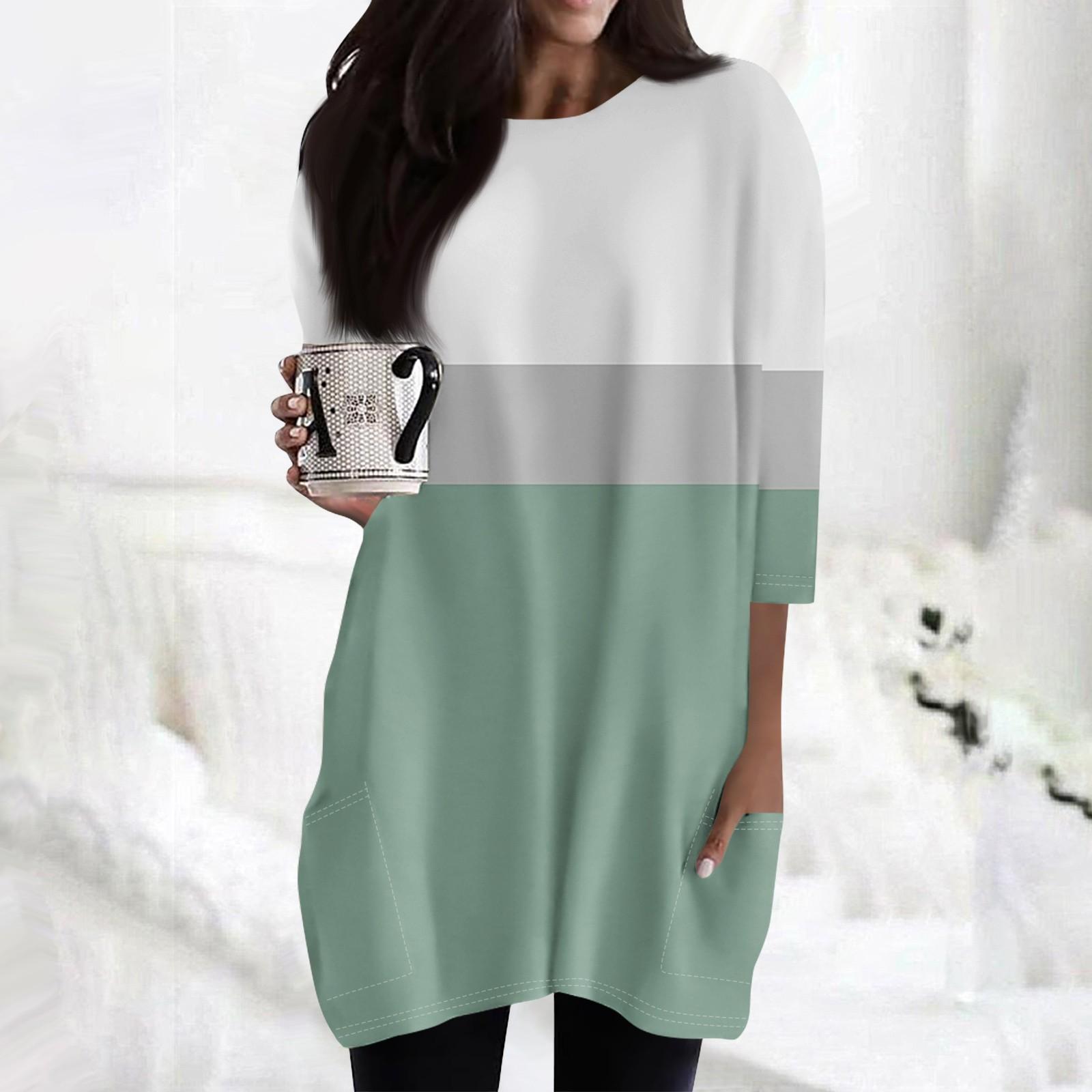 

Женские повседневные рубашки с рукавами 3/4, модные туники с принтом, топы с карманами XL зелёный