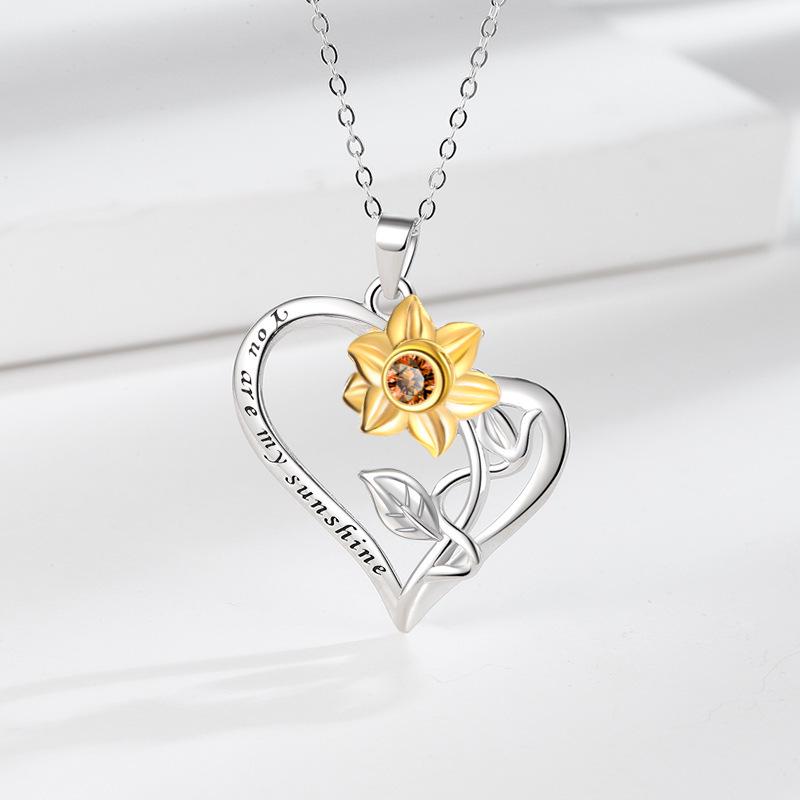 Double Layer Sunflower Pendant Necklace - Love Heart Trendy Collarbone Chain