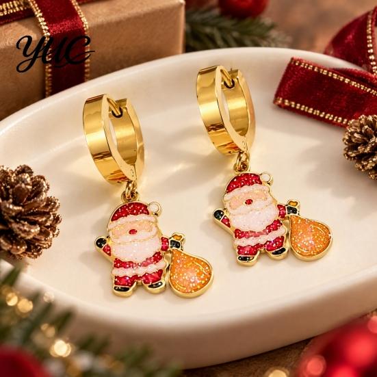Oil Dropping Earrings 1 Pair Women Christmas Dripping Earrings, Santa Claus Xmas Daily Wear Tree Sleigh Dangle Earring, Lightweight Hypoallergenic