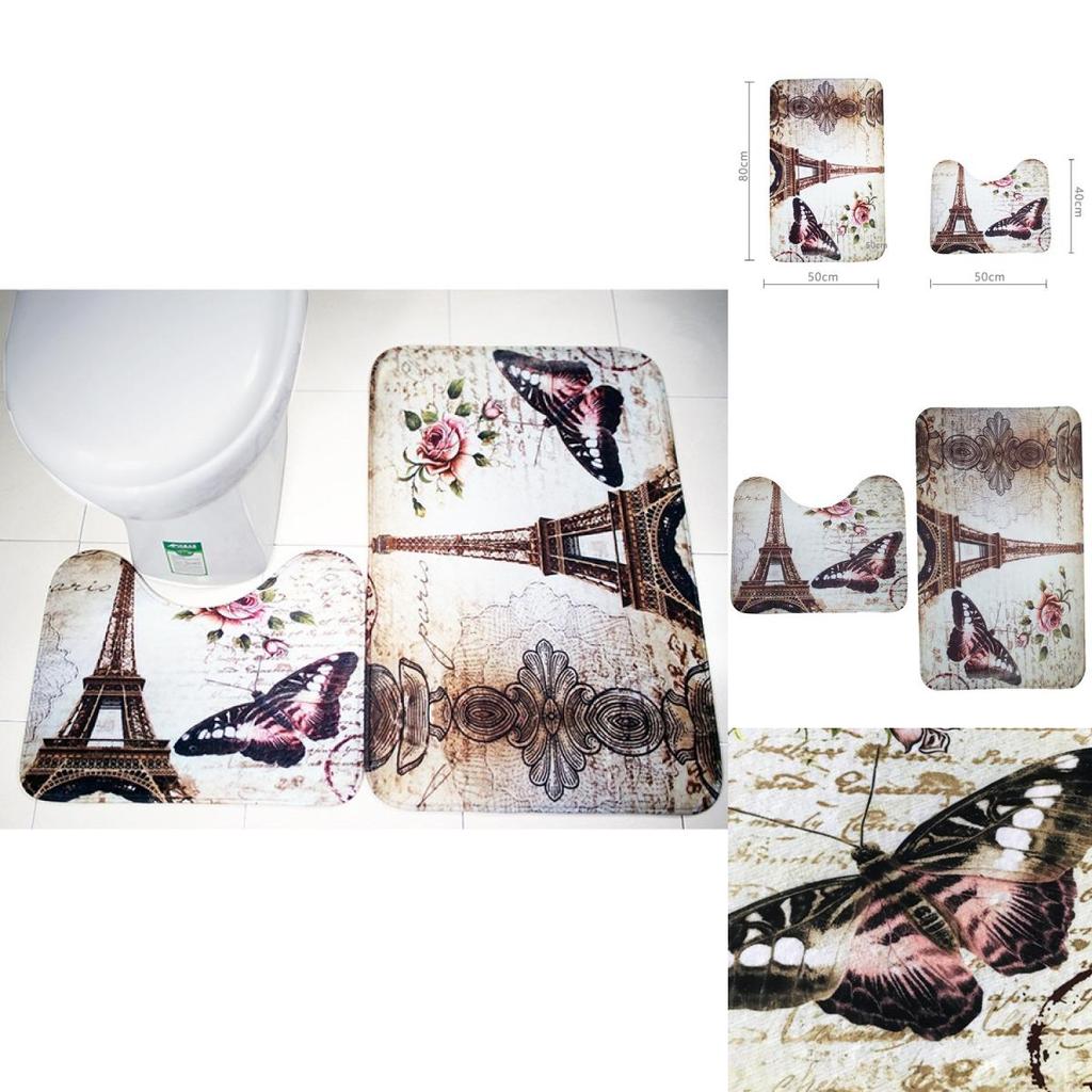 Set Tappetino da Bagno Torre delle Farfalle Poliestere Antiscivolo Assorbente per Decorazione Bagno