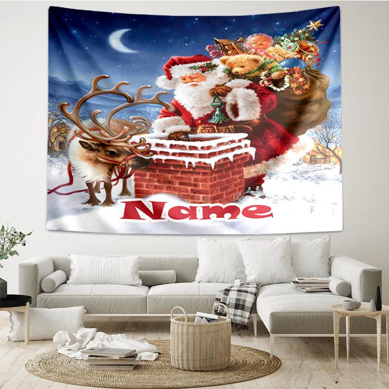 Custom Name Christmas Santa Claus Print Tapestry, Backdrop, Easy Setup, Ideal for Bedroom, Office & Living Room, with Aesthetic Wall Hanging Decor.