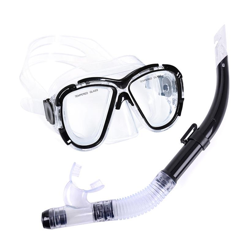 

Large vision mask, tempered glass diving goggles snorkel set. 3266-302 two-piece set чёрный