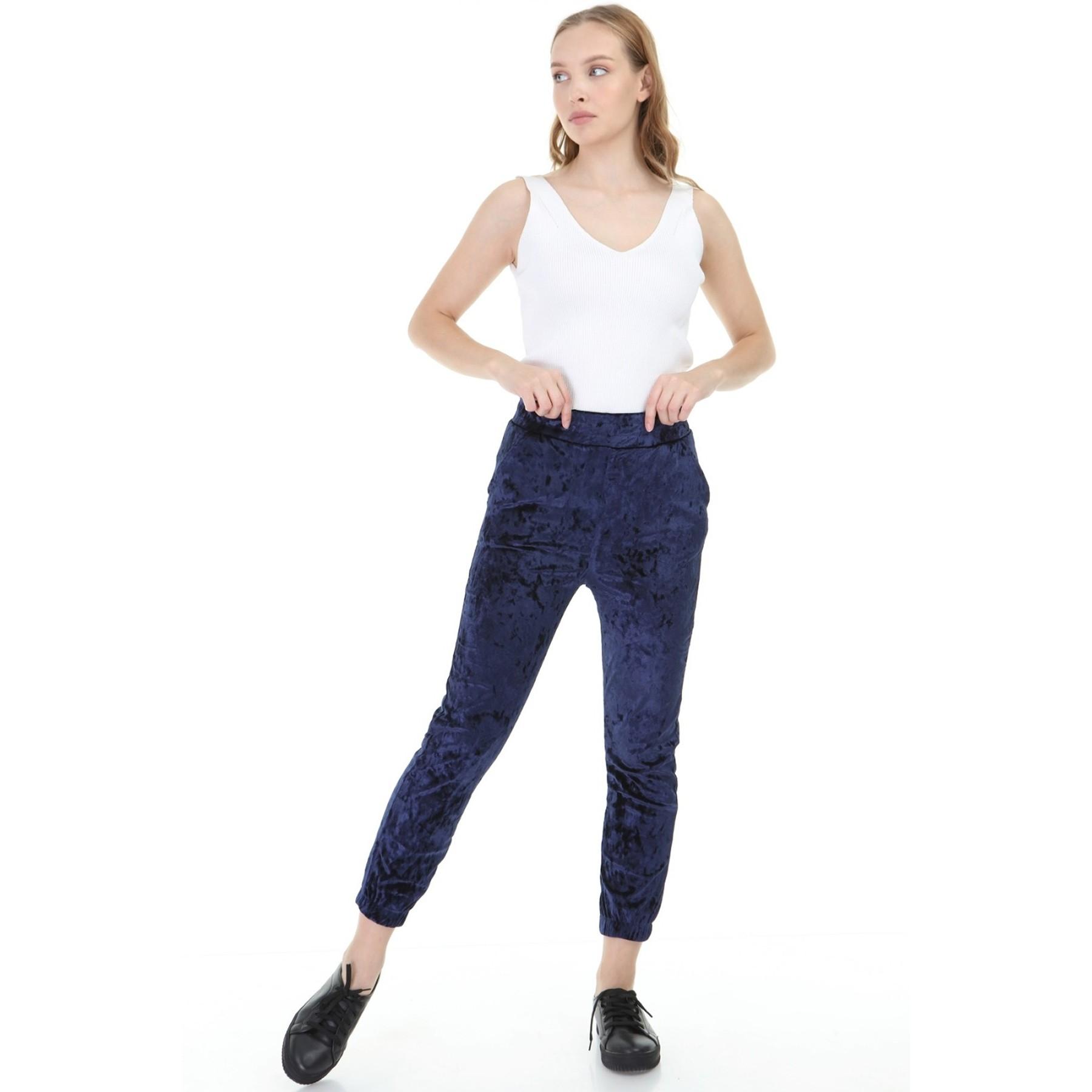 

High Waist Black Velvet Women s Sweatpants With Pockets S Темно-синій