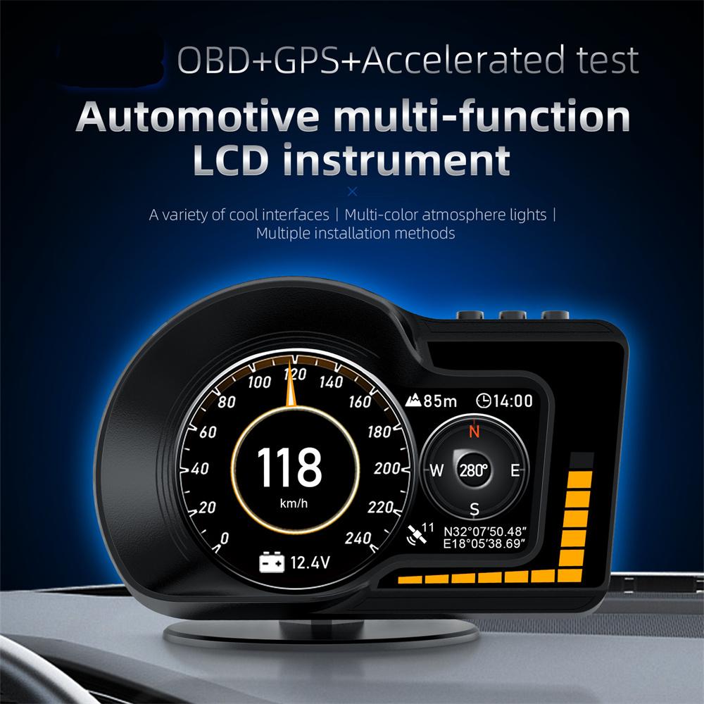 Car HUD OBD+GPS Gauge 6 Alarm Functions Accelerated Test Brake Test Universal