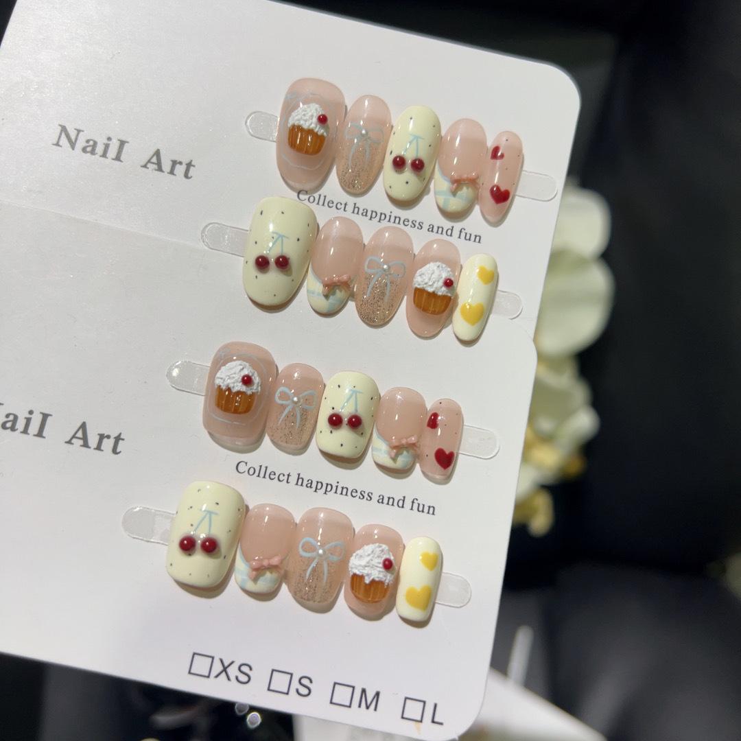 

Cherry Ice Cream 3D Cupcake Heart Bow Cartoon Press-On Nails