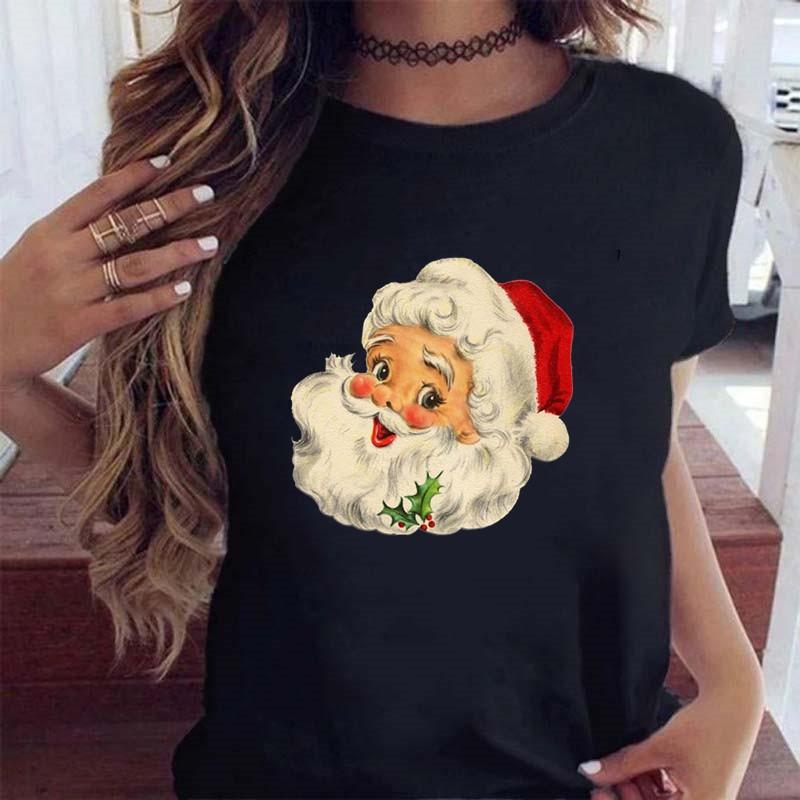 Merry Christmas Santa Leopard Plaid Tree Print Womens TShirt Casual Short Sleeve Top For Holiday Party Enthusiasts