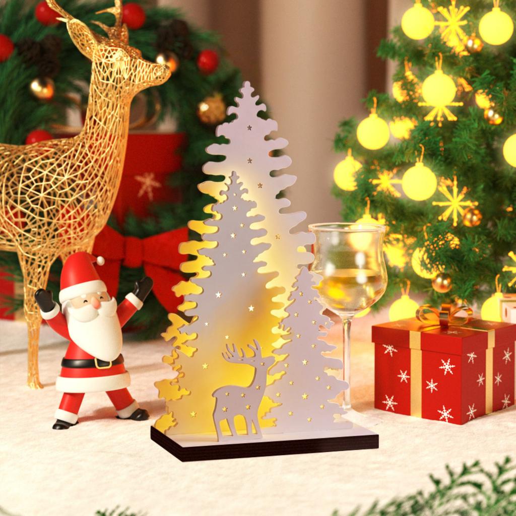 Wooden Christmas Tree Glowing Tabletop Ornament with Warm Light for Holiday Decor