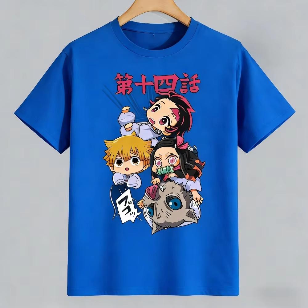 Nezuko Kamado Pure Cotton Mens and Womens Same Tshirt 2026 Summer Anime Printed Loose Casual Parent Child Top