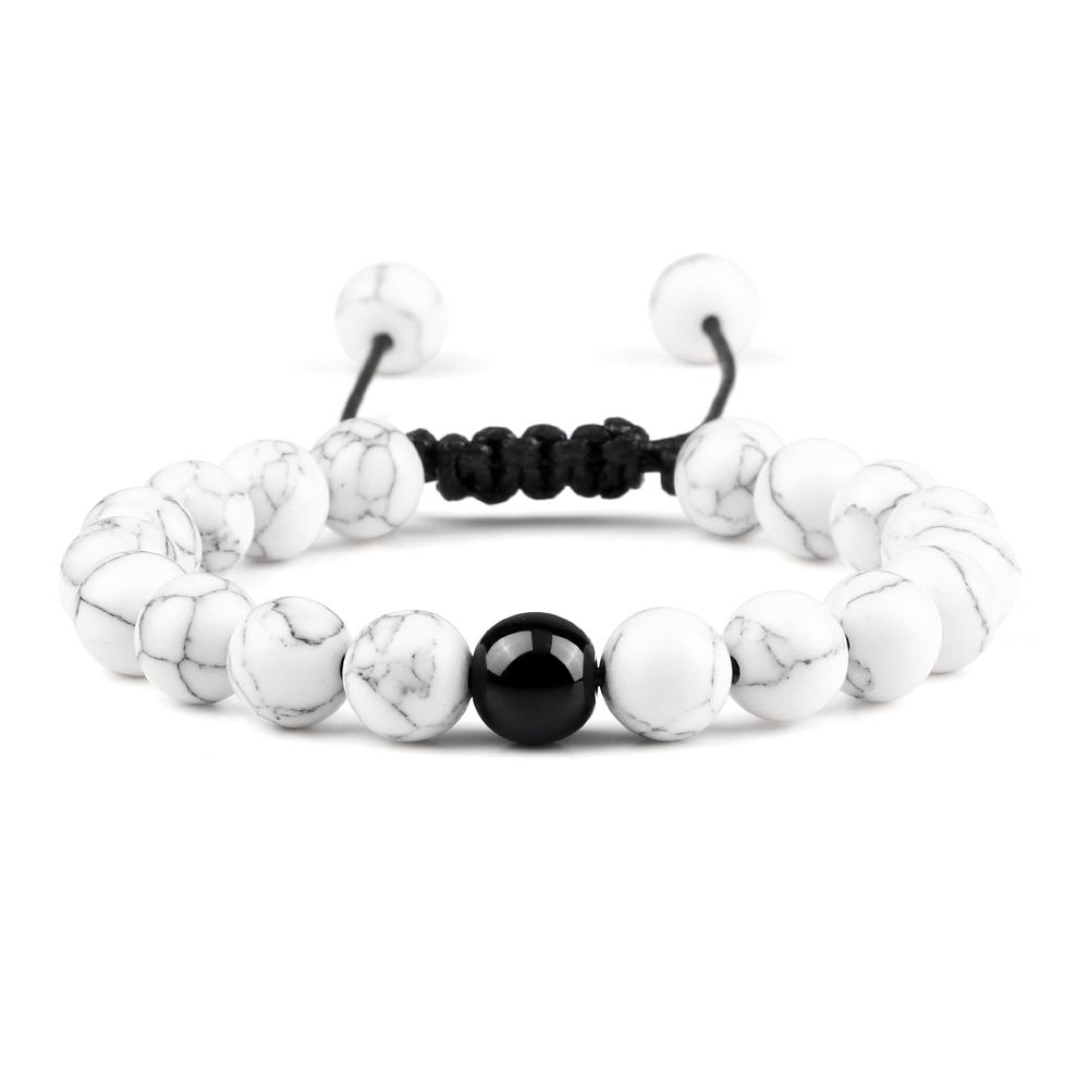 Hot 2pcs/Set Couples Distance Braid Bracelets Natural Stone White And Black Ying Yang Beads Bracelet Best Friend Strand Jewelry