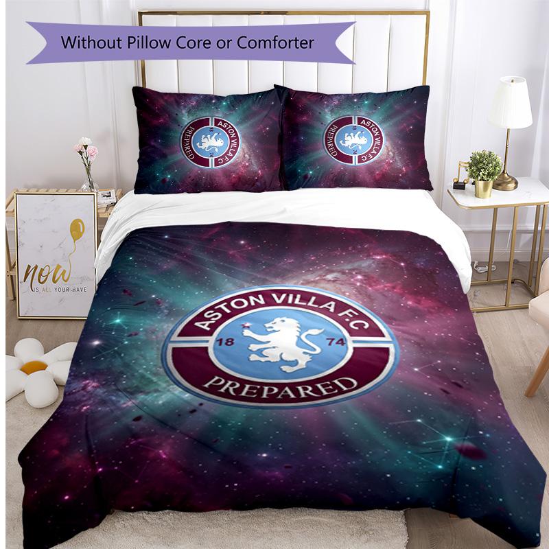 Set Lenzuola Stampato Aston Villa Football 3 Pezzi, Comodo Set Copripiumino per Camera da Letto Amico della Pelle