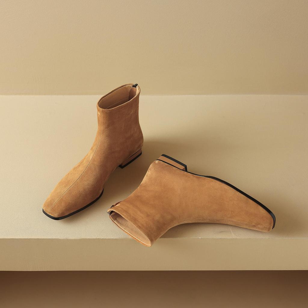 Krazing Pot Sheep Suede Nubuck Autumn Winter Shoes Low Heels Size 43 Modern Boots Square Toe Zipper Retro Ankle Boots