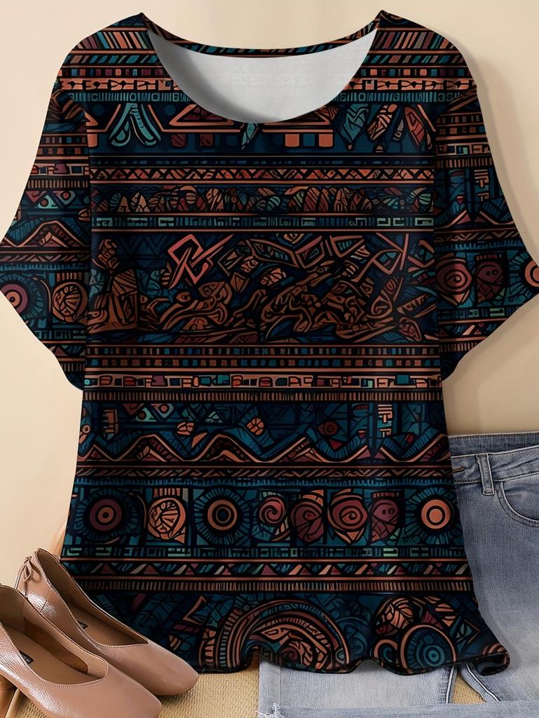 Summer Vintage Ethnic Patterns Women 3D Print T-Shirt Short Sleeves Tshirts Tops Harajuku O-Neck Tees Loose Y2k Women's Clothing