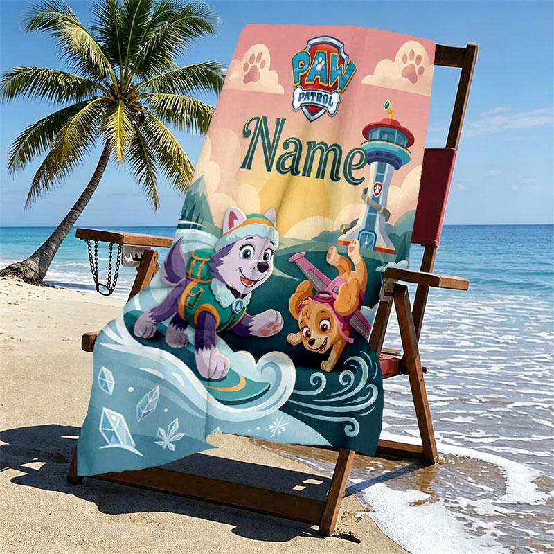 Custom Name Personalized PAW Patrol Print Beach Towel, for Trip Camping Beach Party Home Decor, Birthday Gift for Family & Friends