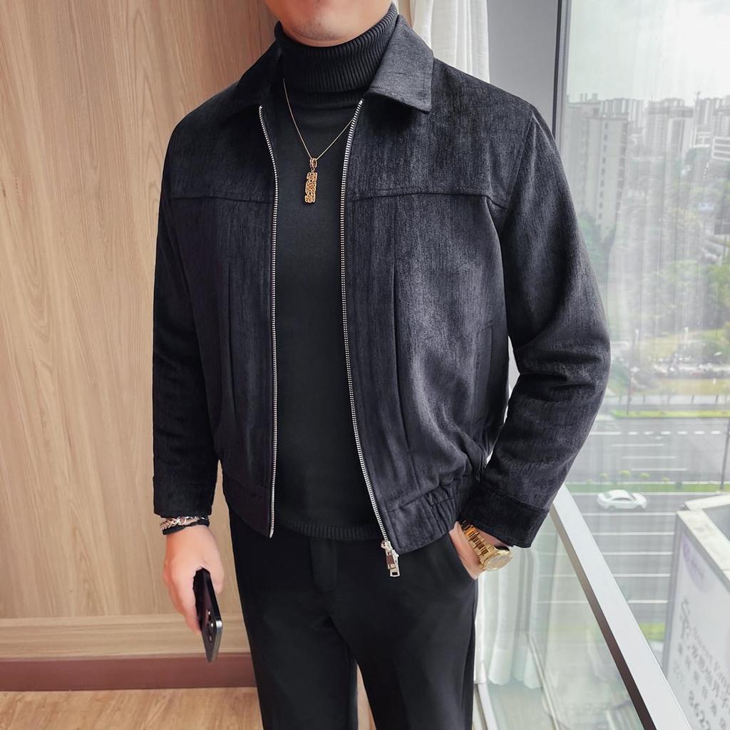 2025 Winter Men's Retro Faux Suede Lapel Motorcycle Leather Jacket - Korean Style Casual Cool Streetwear.