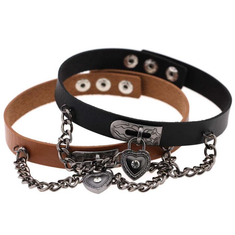 Punk Rock Harajuku Rivet Necklace Choker Collar for Women Men Girls Fashion PU Leather Alloy Cool Gothic Lock Link Circle Collar Choker Necklace