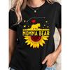 European Size Women's Momma Bear & Sunflower Graphic T-Shirt - Short Sleeve Crewneck Top with Cute Bear Cub&Sunflower Print,for Summer,Casual Attire