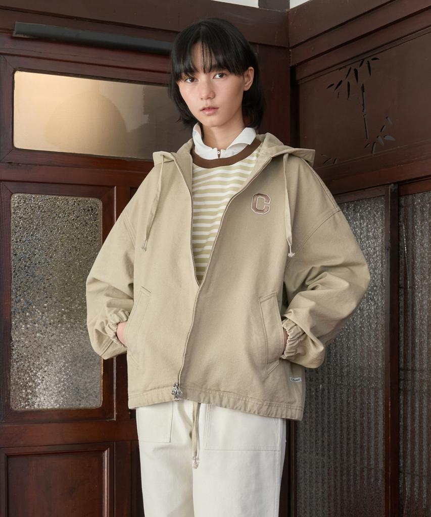Covernat C Logo Heavy Oxford Hooded Jacket Beige
