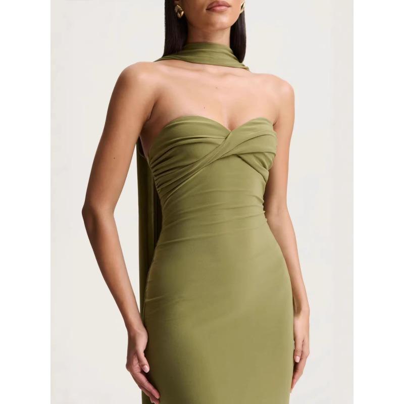 Women's Summer New Style Halterneck Streamers Twisted Braided Chest Open Back Slim Niche Long Dress Wholesale