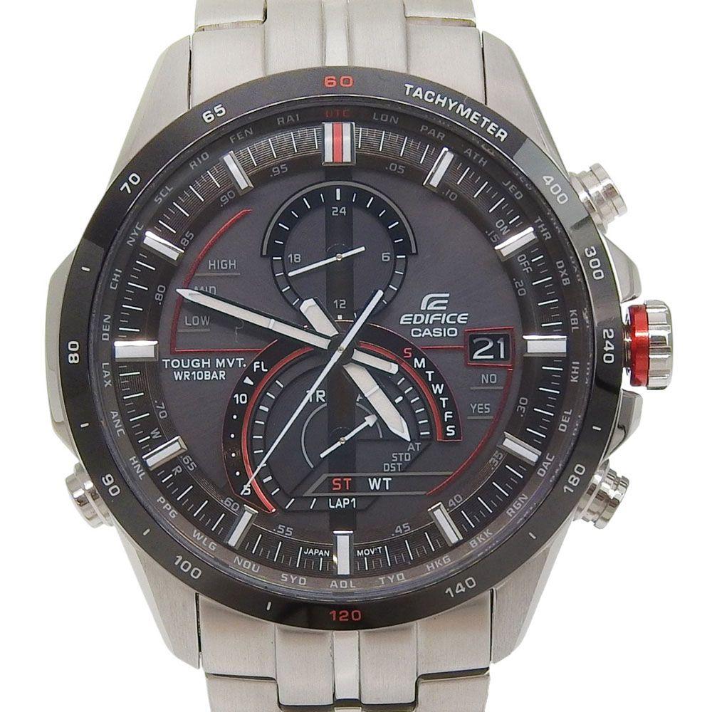 [CASIO] Casio Edifice Multiband 6 EQW-A1300DB-1AJF Stainless Steel Silver Solar Radio Watch Chronograph Men s Black Dial Watch