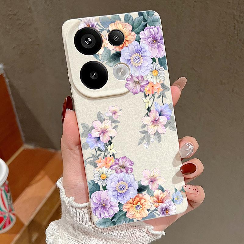 

Мягкий чехол из ТПУ с цветочным принтом и текстурой из кожи для Xiaomi 13T Pro Poco X7 X6 Redmi Note 14 Pro 13 12 11 10 Pro, ударопрочный тонкий матовый чехол для телефона Xiaomi Poco X6 бежевый/белый